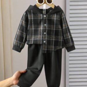 Conjunto Negro Cuadros Bebé Niño Dos Piezas Casual