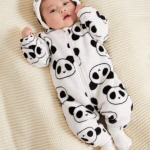 Enterizo blanco negro panda afelpado invierno