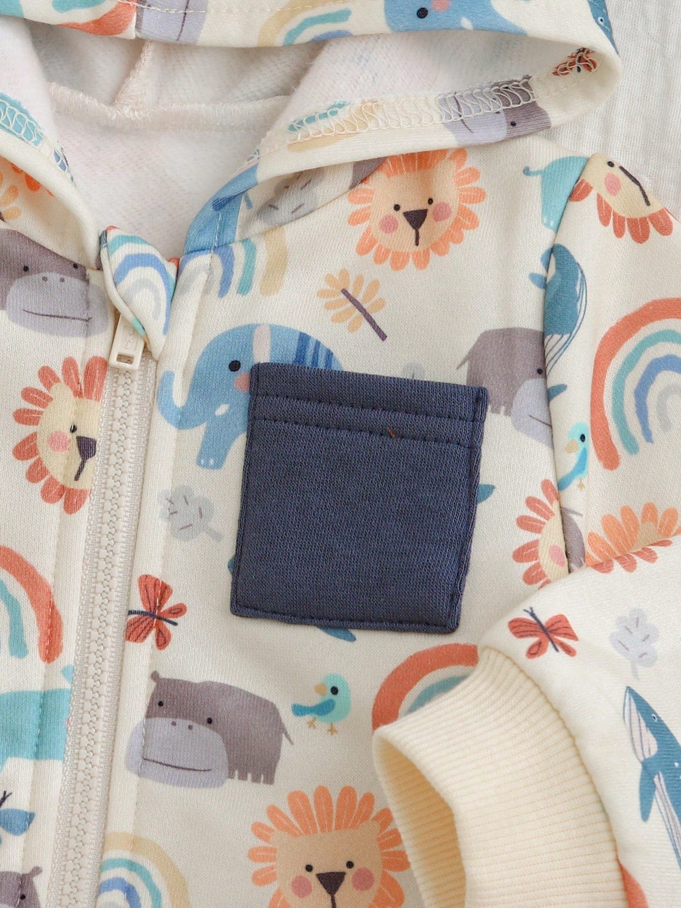 Conjunto bebé azul estampado animales con capucha