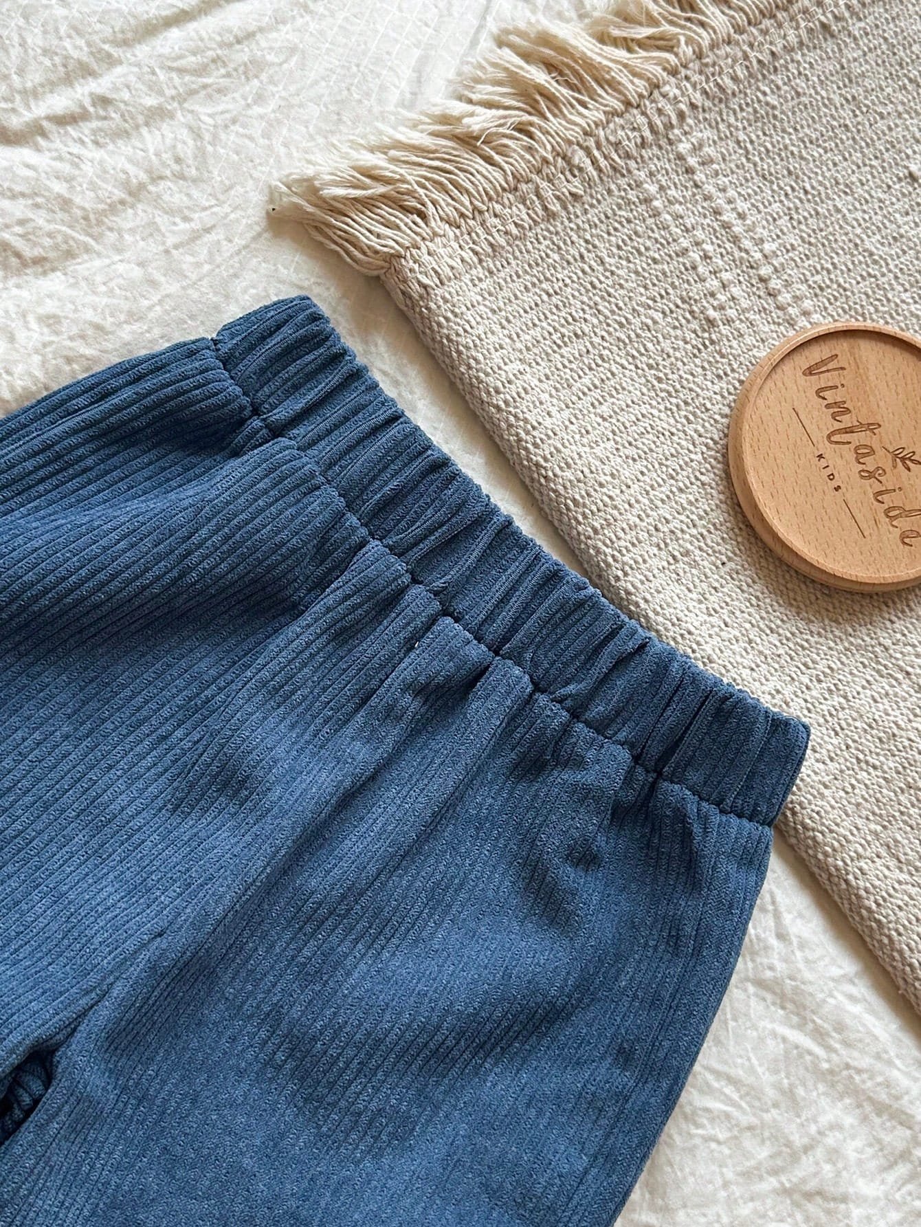 Conjunto azul liso casual con botones