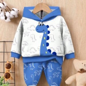 Conjunto sudadera azul con dinosaurio estampado casual