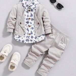 Conjunto elegante gris floral casual infantil