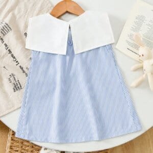 Vestido casual celeste rayas con cuello