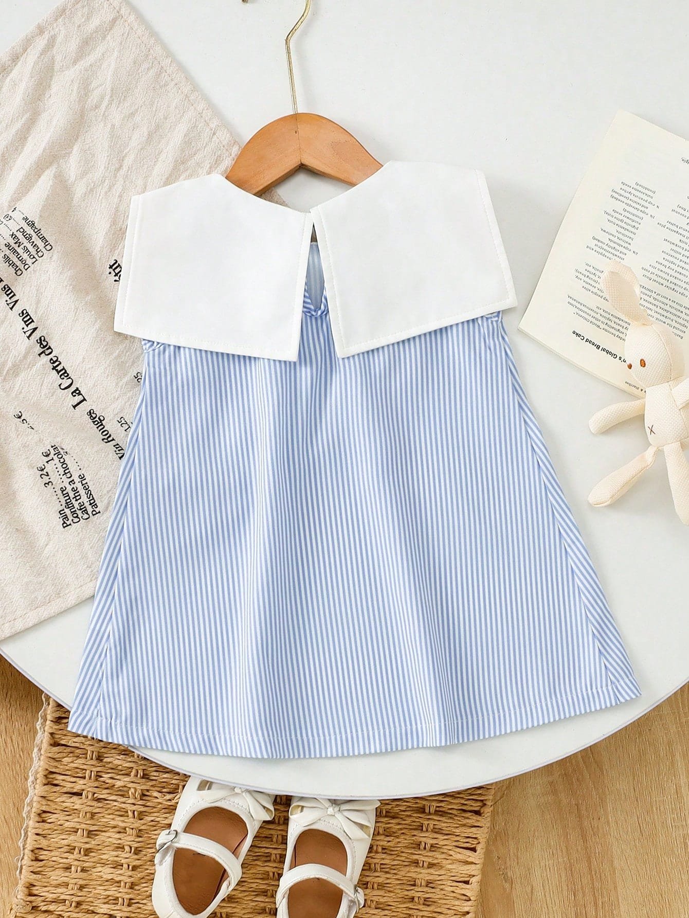 Vestido casual celeste rayas con cuello