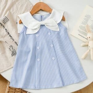 Vestido casual celeste rayas con cuello