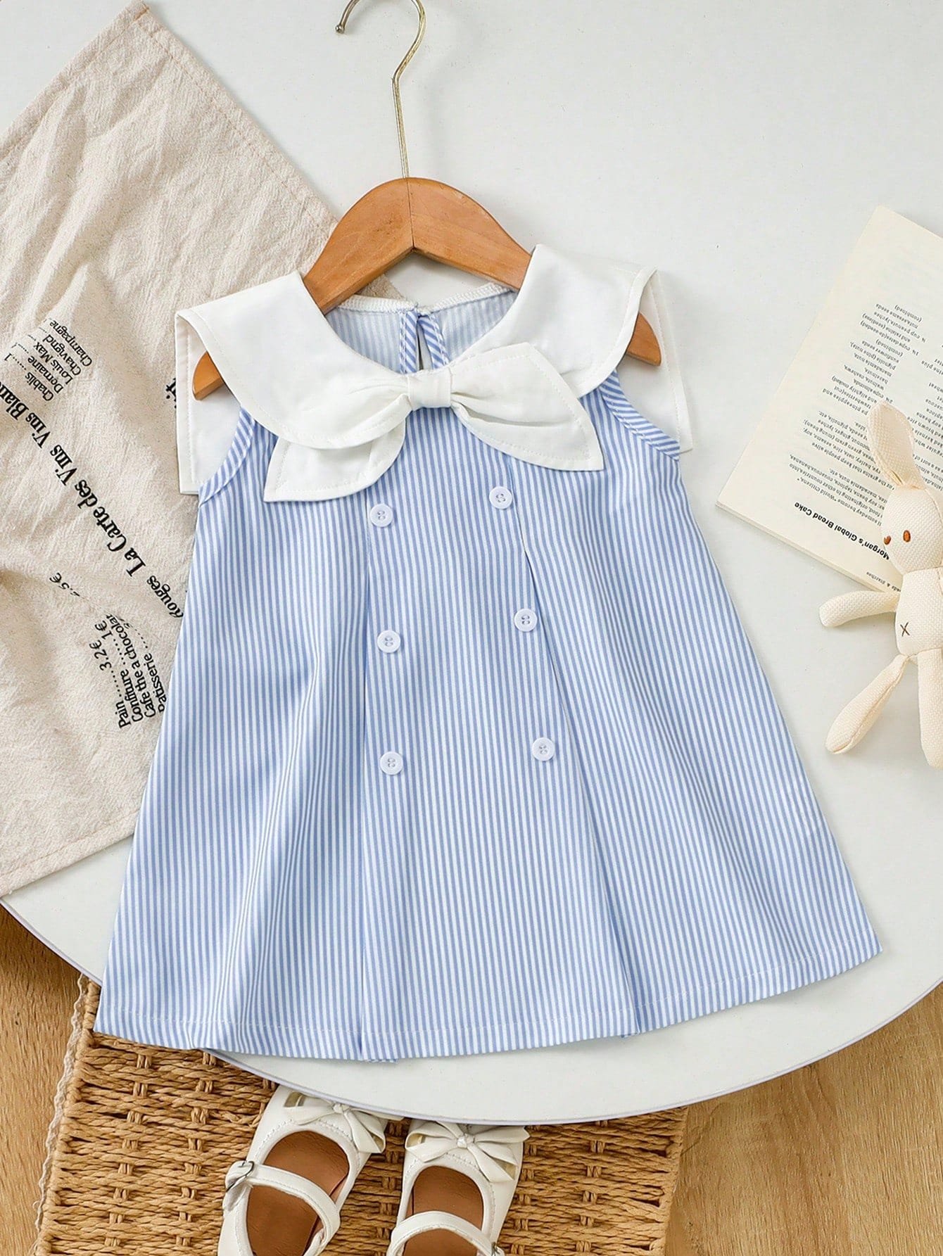 Vestido casual celeste rayas con cuello