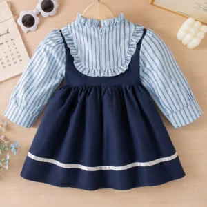 Vestido elegante azul rayas con moño