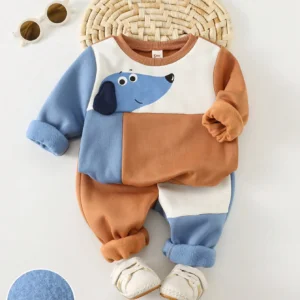 Conjunto cálido marrón perrito sudadera y pantalón cómodo