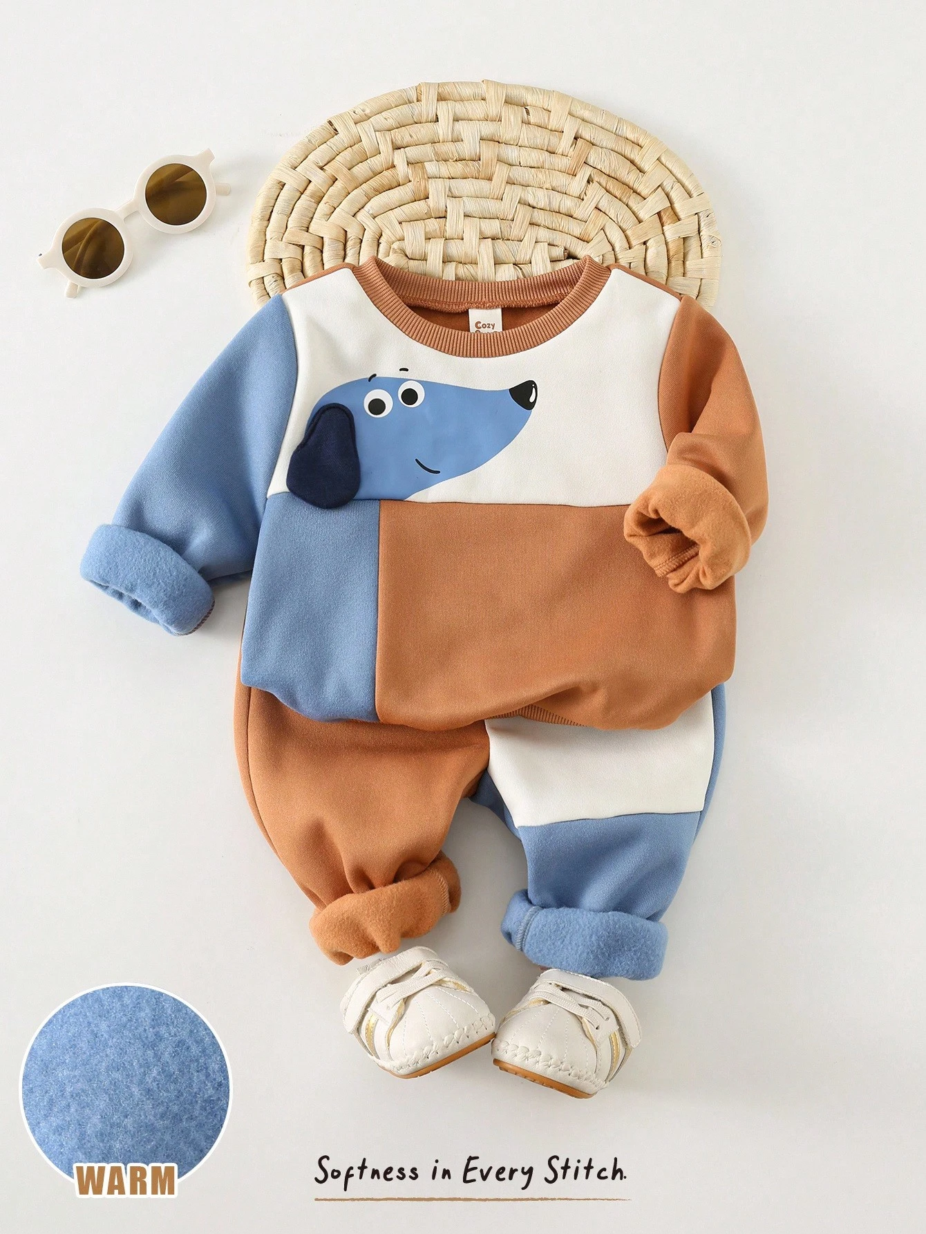 Conjunto cálido marrón perrito sudadera y pantalón cómodo