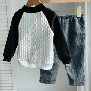 Conjunto casual multicolor sudadera texturizada y pantalón pana