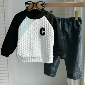 Conjunto casual multicolor sudadera texturizada y pantalón pana