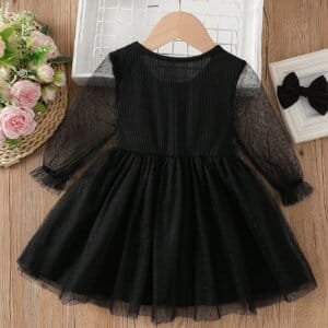 Vestido elegante negro tul manga larga