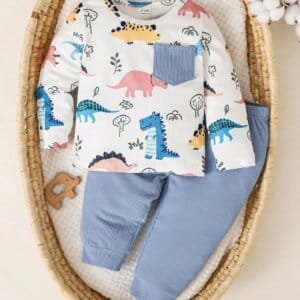 Conjunto azul dinosaurios manga larga