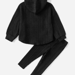 Sudadera leggings capucha negro tejido acanalado infantil cómodo
