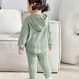 Sudadera leggings capucha verde acanalado suave