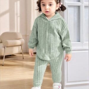 Sudadera leggings capucha verde acanalado suave