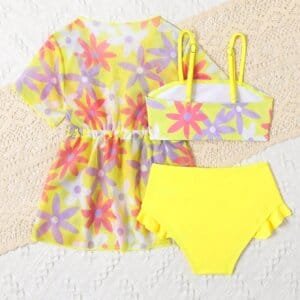 Bikini floral amarillo con salida multicolor