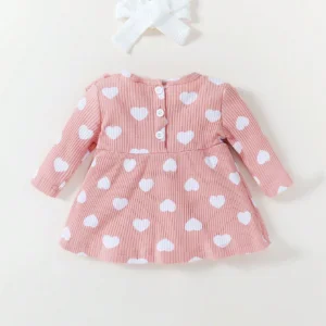 Vestido rosa corazones con lazo dulce acanalado