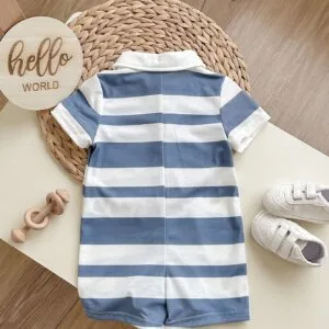 Mameluco azul y blanco rayas cuello polo