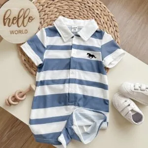 Mameluco azul y blanco rayas cuello polo