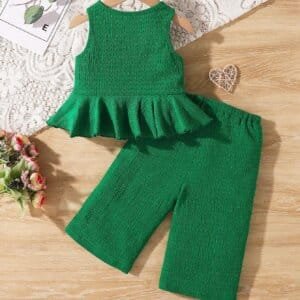 Blusa pantalón verde volante casual verano