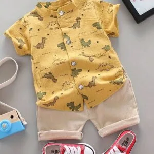 Conjunto amarillo dinosaurios manga corta casual