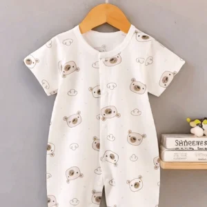 Pelele blanco estampado de osito con botones frontales