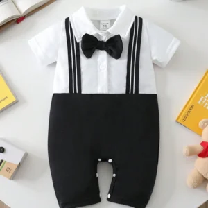 Pelele blanco negro moño elegante minimalista