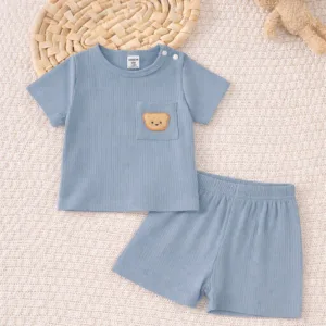 Conjunto Azul suave con bordado de oso