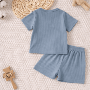 Conjunto Azul suave con bordado de oso