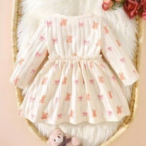 Vestido albaricoque con osos y lazo delicado