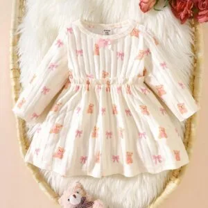 Vestido albaricoque con osos y lazo delicado