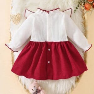 Vestido blanco y rojo elegante con lazo frontal