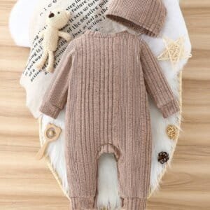 Enterizo acanalado caqui de manga larga suave