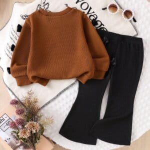 Set sudadera lazo marrón con leggings acanalados