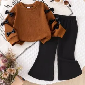 Set sudadera lazo marrón con leggings acanalados